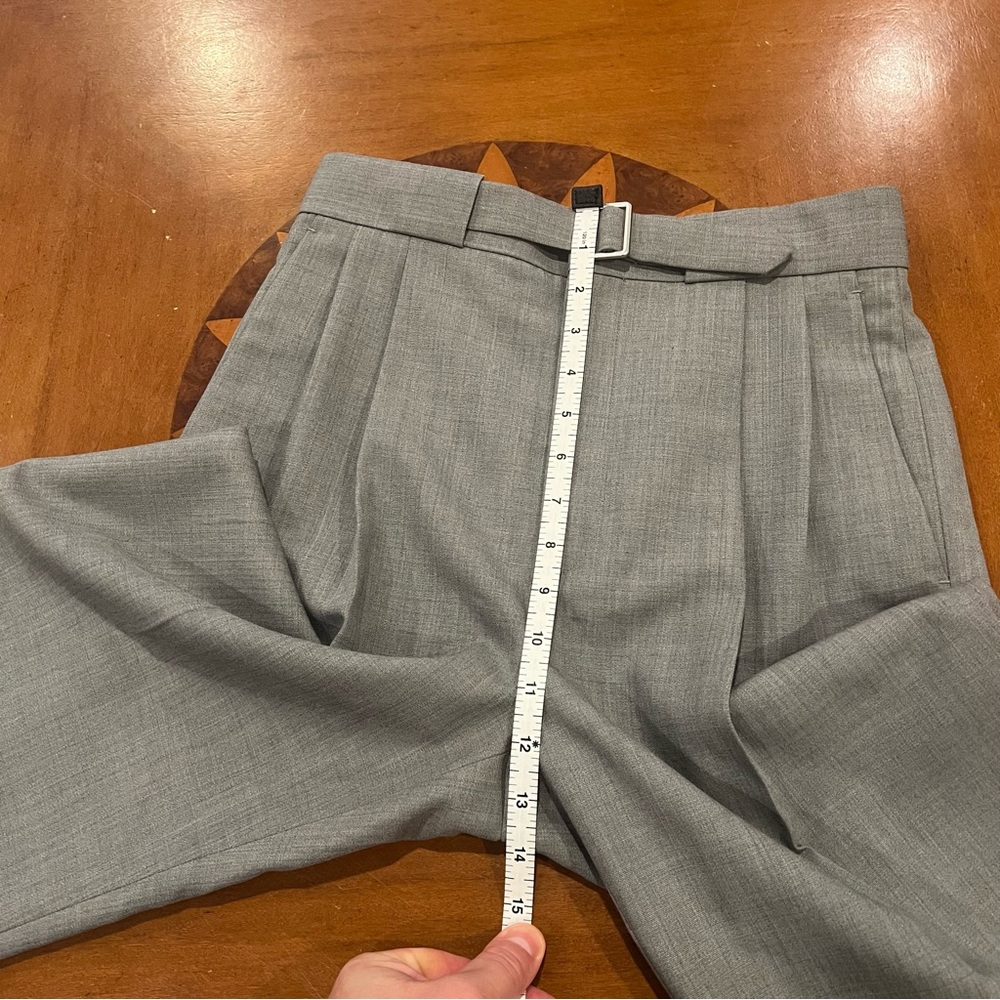 New CHICJOC Women’s Marzotto Wool Pleated Trousers Belted Size 36 Gray Luxury - Picture 15 of 16